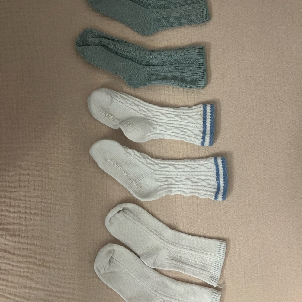 Janie and Jack Green and White Sock set of 3